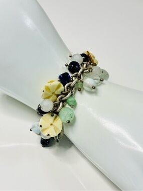 Multi-Color Beaded Charm Bracelet - Yellow, Navy, Mint, White